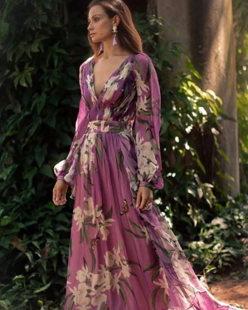 ZARA Plus Size Long Sleeve Floral Print Dress for Spring Summer